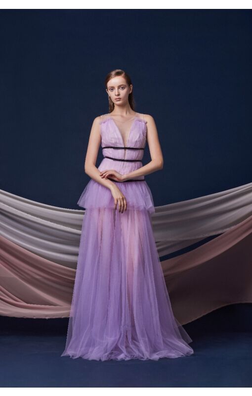 粉紫透膚紗裙禮服 lilac Transdermal gown